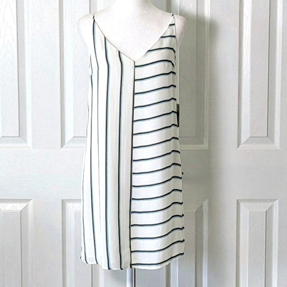 1. State Womens Spaghetti Strap Slip Dress Size XS  White Multi Color Stripe NWT